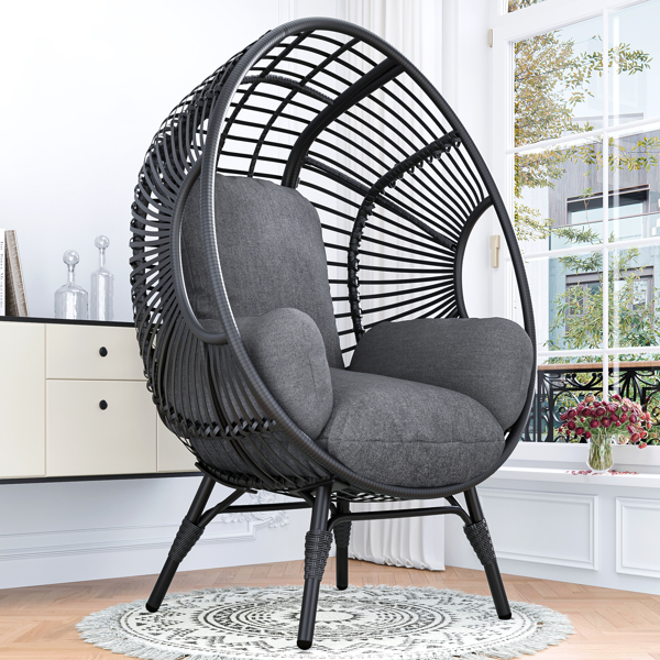 New Style PE Wicker Weaving Patio Egg Chair with Black Color Rattan Grey Cushion