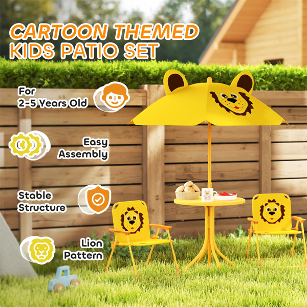  Kids Outdoor Activity Table with Foldable Chairs Yellow  