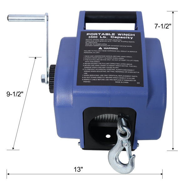 12v Trailer Winch,Reversible Electric Winch, for Boats up to 6000 lbs.Galvanized Wire Rope,with extra pulley hook,power in and power out,with manual function.blue plastic casing