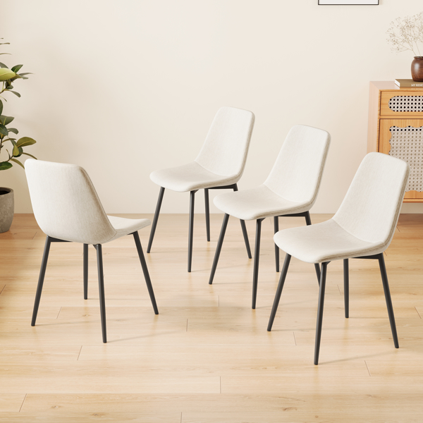 Dining Chairs Set of 4 modern kitchen dining chairs, linen padded seats, and sturdy black metal leg design (beige)  dining table chairs Suitable for home and office use