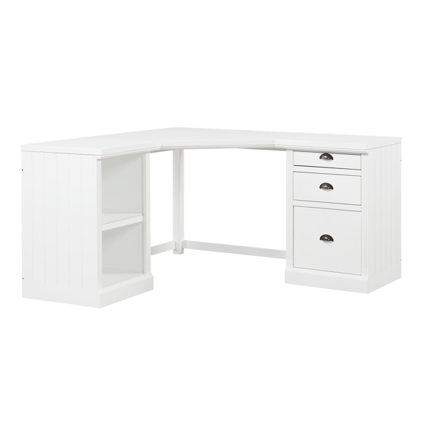 57.68" Modern L Shaped Executive Desk with 2 Storage Cabinets and 3 Drawers,Corner Writing Desk,Office Desk Furniture,Computer Desks with Depth Workstation for Home Office,Living room,White