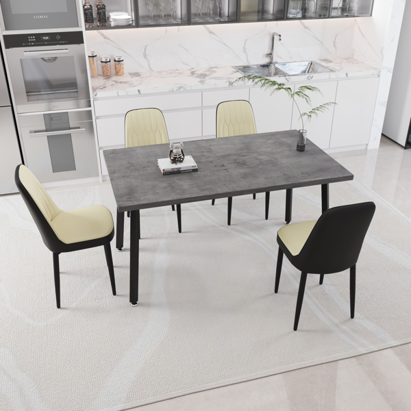 55.12-70.87" expandable rectangular dining table that can accommodate 4-6 people, equipped with 4 PU fabric thick padded dining chairs , kitchen table and chairs, with black metal legs 