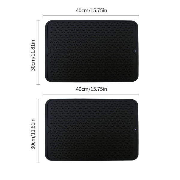 Black 11.81*15.74in 2PCS Silicone Dish Drying Mat: Kitchen Counter Essential for Draining Water and Insulating Dishes