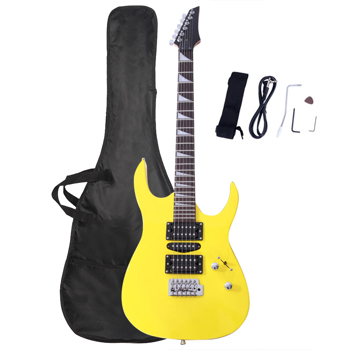 Novice Entry Level 170 Electric Guitar HSH Pickup   Bag   Strap   Paddle   Rocker   Cable   Wrench Tool Yellow