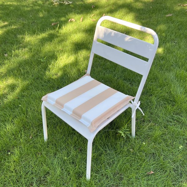 4PCS Outdoor Patio Seat Cushion Replacement Seat Cushion with Ties, 15" x 15" Patio Chair Pads for  Gardens, Patios, and Dining Rooms,Khaki White Striped.