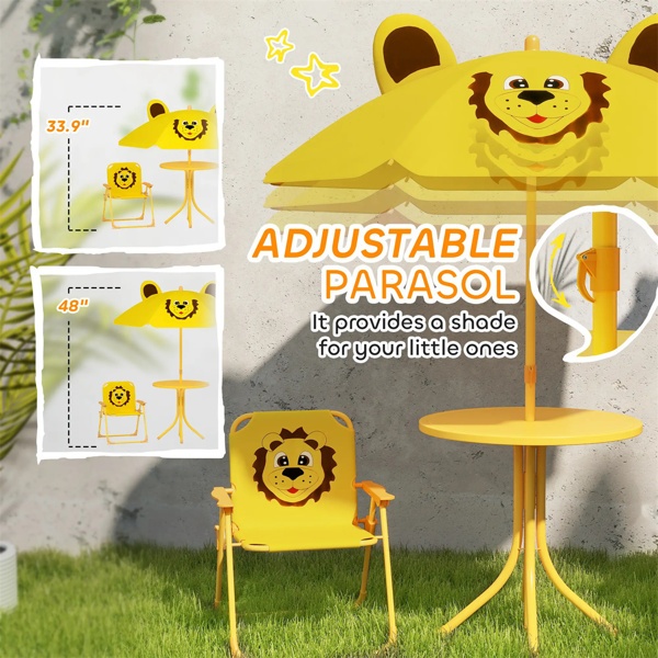  Kids Outdoor Activity Table with Foldable Chairs Yellow  