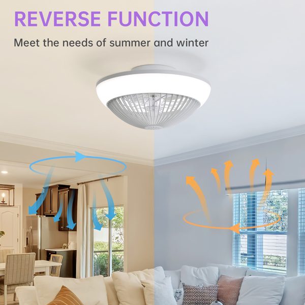 15 Inch RGB Dimmable Led Enclosed Ceiling Fan with Light Modern Bladeless 6 Speed Remote Control for Bedroom Kids Room Party