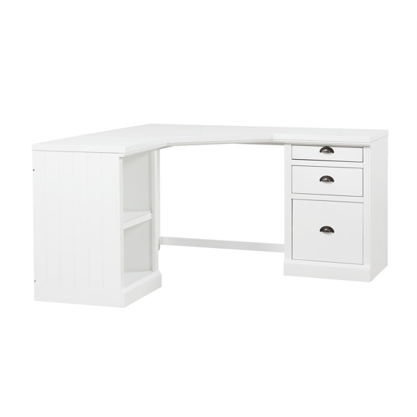 57.68" Modern L Shaped Executive Desk with 2 Storage Cabinets and 3 Drawers,Corner Writing Desk,Office Desk Furniture,Computer Desks with Depth Workstation for Home Office,Living room,White