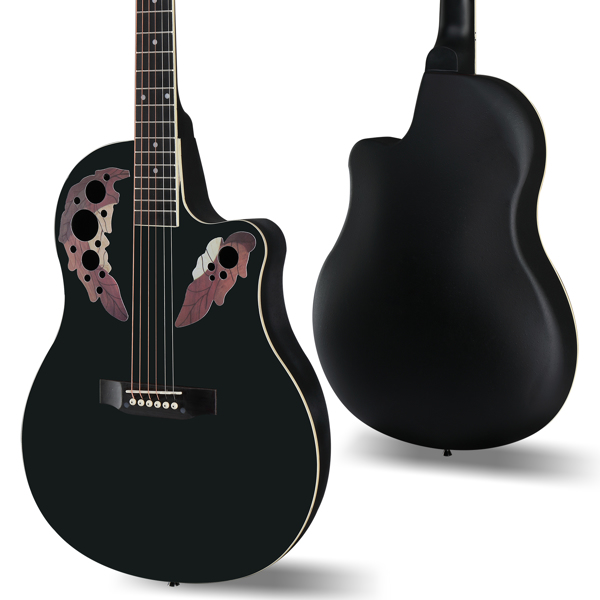 41寸 缺角云杉单板哑光圆背民谣吉他 包 扳手 黑色-9