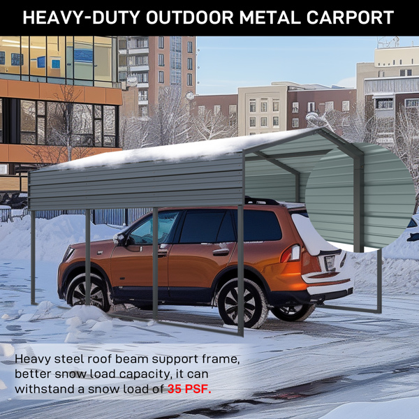 10x15 FT Metal Carport Heavy Duty with Reinforced Frame, Outdoor Garage Multi-Use Shelter Canopy Car Shelter for Pickup, Boat, Car and Tractors