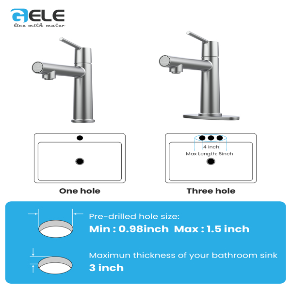 Chrome Single Handle Bathroom Faucet for 1 or 3 Holes ,Fountain and Flow Mode Two-in-one function,Deck Mount Laundry Vanity Sink Faucet with Two 9/16" Hoses[Unable to ship on weekends]