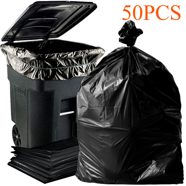 1.9MIL thick 50 gallon black garbage bag, suitable for disposable garbage bags in kitchens, lawns, kitchens, offices, and restaurants. Plastic bags for cleaning 39.4in * 47.2in,50PCS