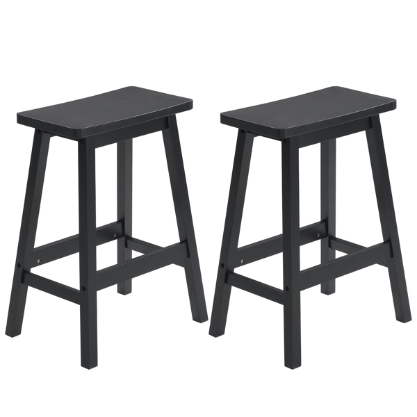 2pcs Pine Wood Saddle Seat Bar Stool Black