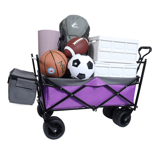 480Lbs Collapsible Wagon with Canopy,Wagon Stroller with 7" All-Terrain Wheels, Lightweight Foldable Wagon, Large Capacity for Camping, Shopping, Sports, and Garden Use,,purple with mosquito net