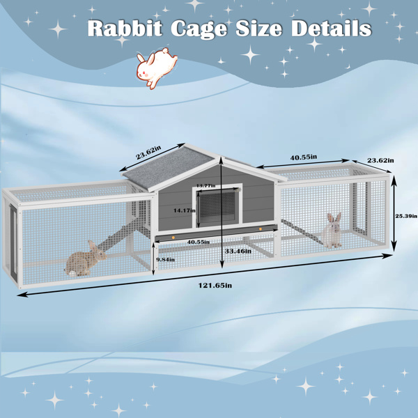 2-Story Large Wooden Rabbit Hutch Pet House with Ramps, Lockable Doors, Run Area and Asphalt Roof for Outdoor Use,Easy to Assemble and Durable with  Cleaning Tray and Waterproof Roof