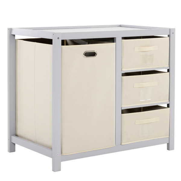 FCH Wooden Frame Removable Top Gray Painted Pine Children's Cot with 3 Fabric Drawers + 1 Fabric Bag