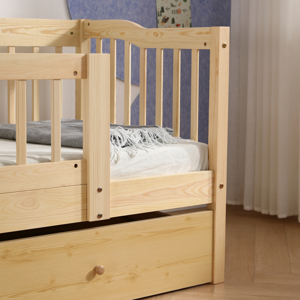 FCH Vertical Fence Wood Painted Pine Toddler Bed with Bottom Drawer and Side Car Bed