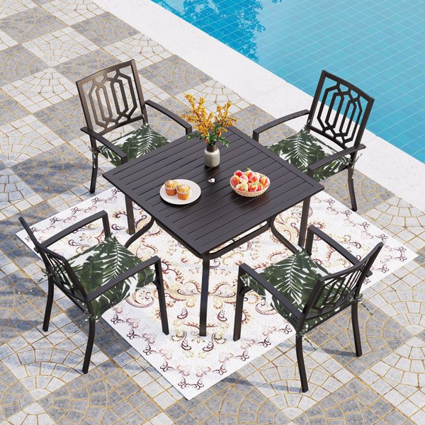 4PCS Outdoor Patio Seat Cushion Replacement Seat Cushion with Ties, 15" x 15" Patio Chair Pads for  Gardens, Patios, and Dining Rooms, Palm Green.