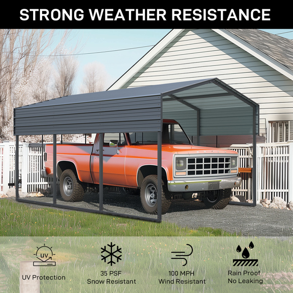 10x15 FT Metal Carport Heavy Duty with Reinforced Frame, Outdoor Garage Multi-Use Shelter Canopy Car Shelter for Pickup, Boat, Car and Tractors