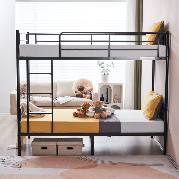 【Same model code: 67430277】Iron Bed Bunk Bed with Ladder for Kids Twin Size Black