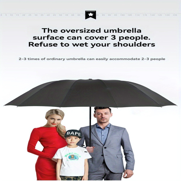 Extra Large Windproof Umbrella – 12-Rib Reinforced Design, Waterproof & Durable, Fits 2-3 People, Perfect for Business Travel, Students, Rain or Shine