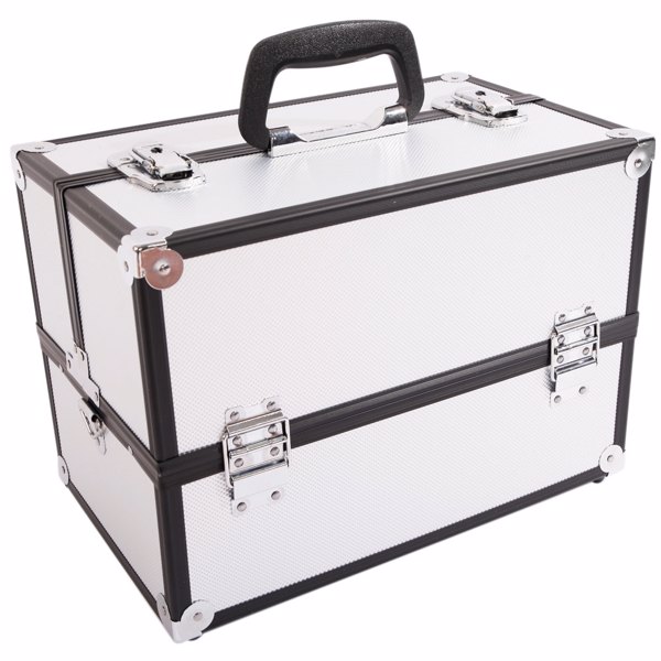 SM-2083 Aluminum Alloy Makeup Train Case Jewelry Box Organizer Silver