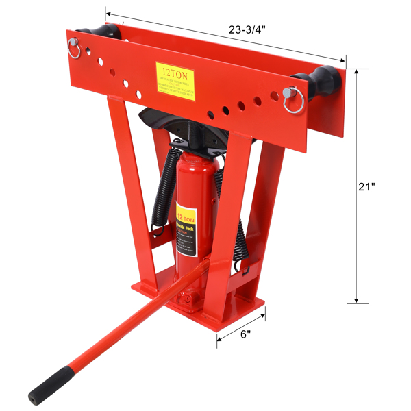 12 Ton Pipe Bender Manual Hydraulic, Piping Bending Exhaust Tube Fabric with 6 Dies, Adjustable Rollers 90-180 Degree Bending Steel Iron Metal Ratcheting for Pipe Tube Bender,red