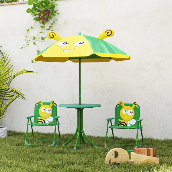 Kids Outdoor Activity Table with Foldable Chairs Green