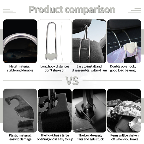 闪亮汽车挂钩收纳座椅头枕挂钩坚固耐用后座挂架存储通用适用于SUV 卡车车辆 4 件装（透明色爱心形）-4