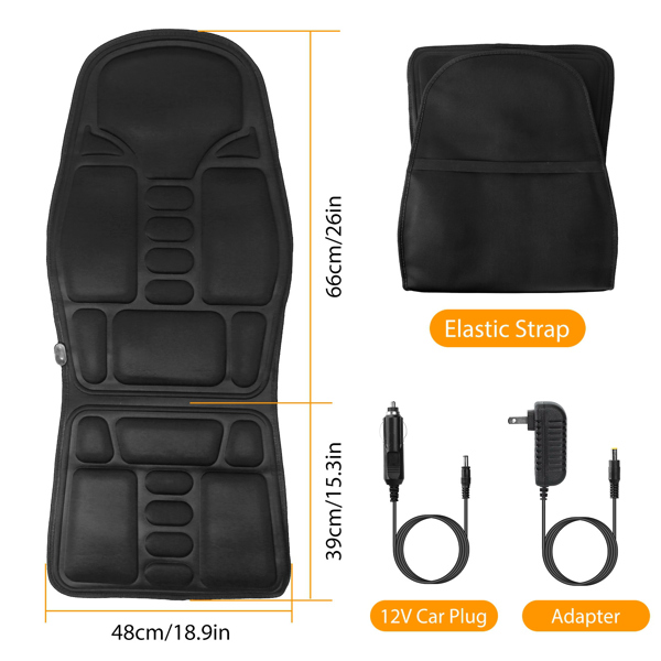 Back Massager Cushion Electric Massage Car Seat Cushion Chair Pad w/ Heating Function 8 Vibration Modes 3 Intensity Levels