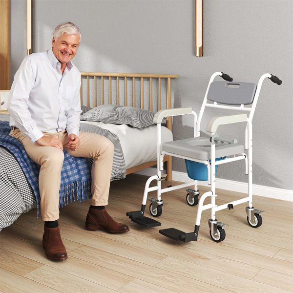 Gray Shower Commode Wheelchair,  Seniors Bedside Commode Chai