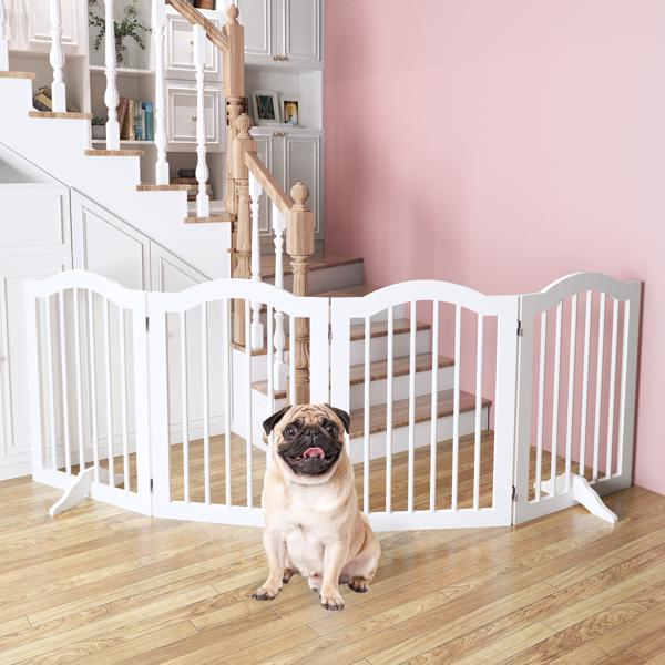 27.6" Height Tall Freestanding Pet Gate, 4 Panels Foldable Dog Gate, Solid Wood Folding Safety Fence Wooden Dog Gate with 2 pcs Support Feet Ideal for Stairs, Doorways, Halls, Kitchens, Heavy Duty Gat