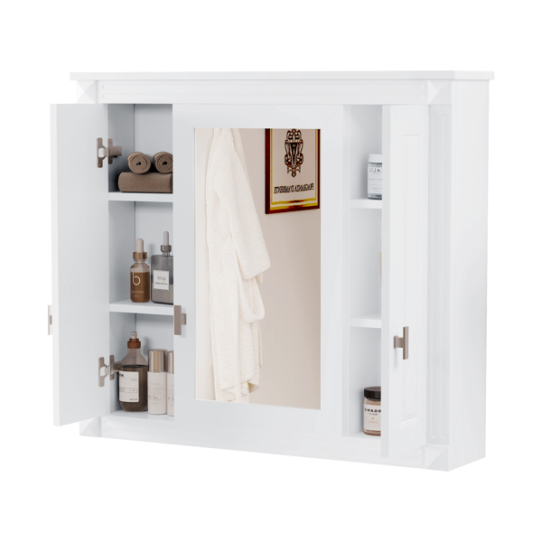 Bathroom Wall Cabinet with Mirror, Wall Mounted Medicine Cabinet with 4 Shelves, Mirrored Door Over Toilet Storage Cabinet, White