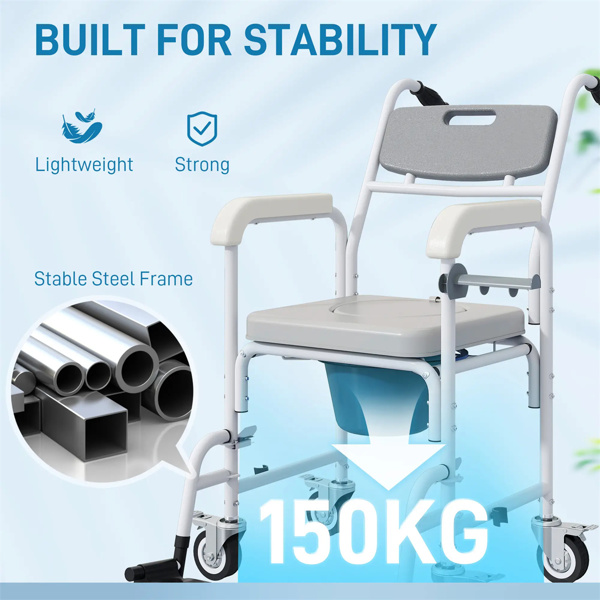 Gray Shower Commode Wheelchair,  Seniors Bedside Commode Chai