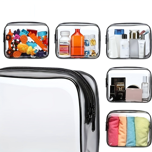 3-Pack Clear Makeup & Toiletry Bags – Small Travel Organizers for Cosmetics, Ideal for Women & Men, Portable and Lightweight