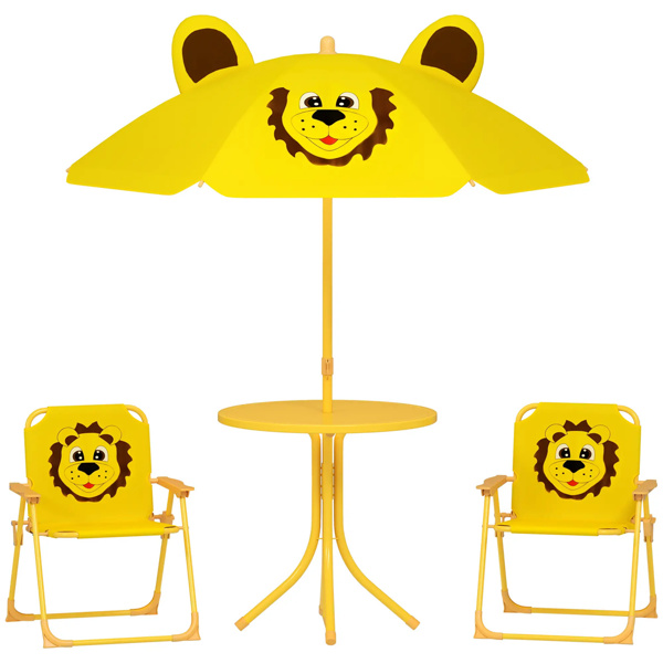  Kids Outdoor Activity Table with Foldable Chairs Yellow  