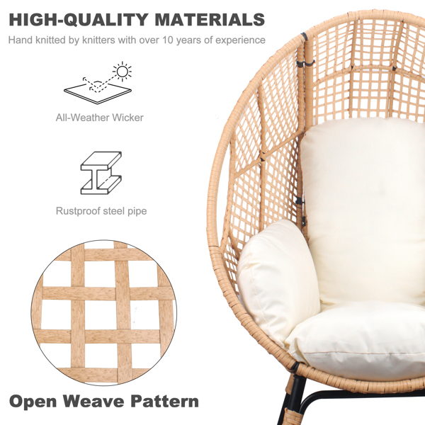 New Grid Style  PE Wicker Weaving Patio Egg Chair with Natural Color Rattan Beige Cushion and Table