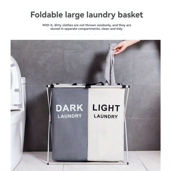 Folding 3-Section Laundry Hamper Sorter - Waterproof Oxford Bags, Sturdy Aluminum Frame, Perfect for Home and Dorm Storage and Organization