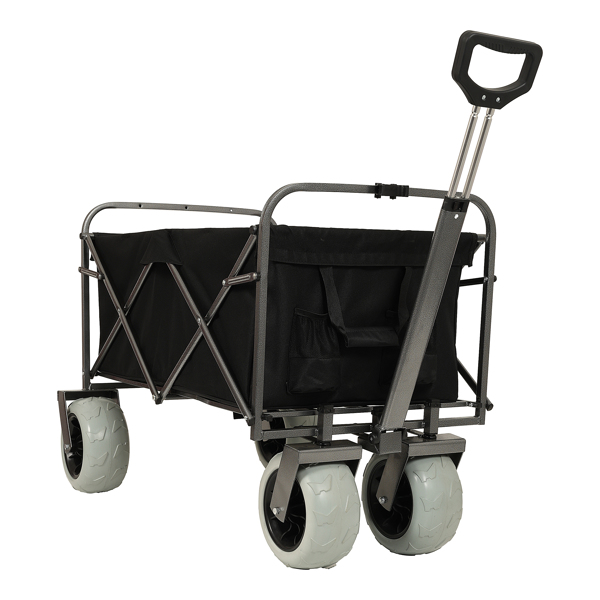 Beach Wagon with Big Wheels for Sand 500lbs capacity - All Terrain Steel Frame Utility Cart with 9" Pneumatic Tires, Collapsible Folding Design ,strap with multiuse bag ,black