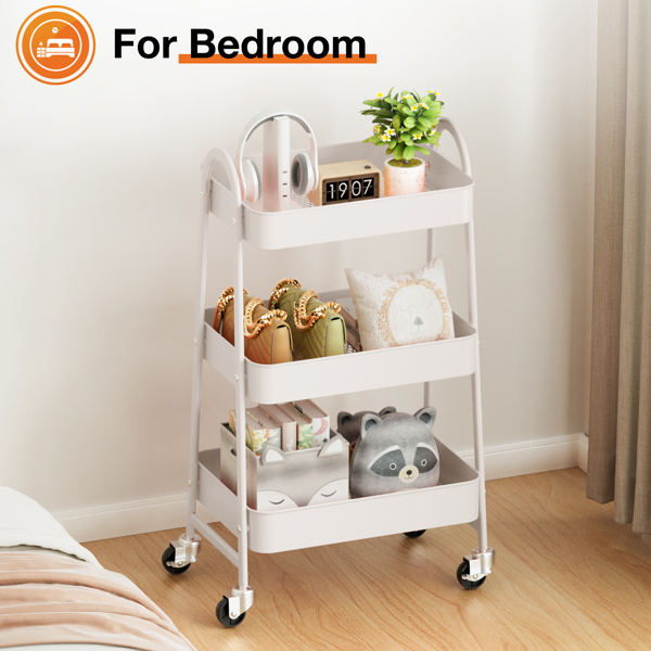 3 Tier Small Rolling Cart, Metal Utility Storage Organizer Kitchen Trolley Bathroom Laundry Room Bar Office Shelves