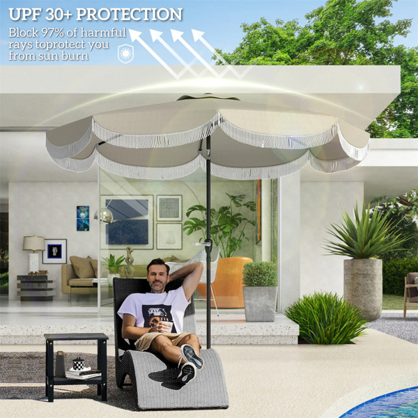 8.8FT Elegance Patio Umbrella, UPF 30+ Outdoor Market Umbrella with 8 Ribs, Push Button Tilt,Light Gray 