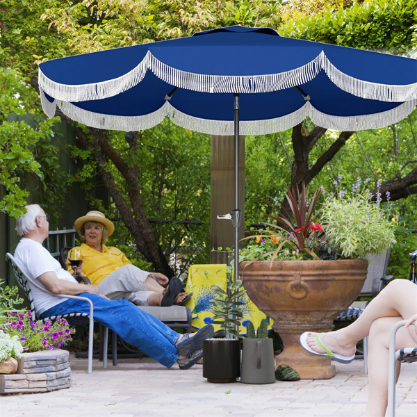 8.8FT Elegance Patio Umbrella, UPF 30+ Outdoor Market Umbrella with 8 Ribs, Push Button Tilt,Navy Blue