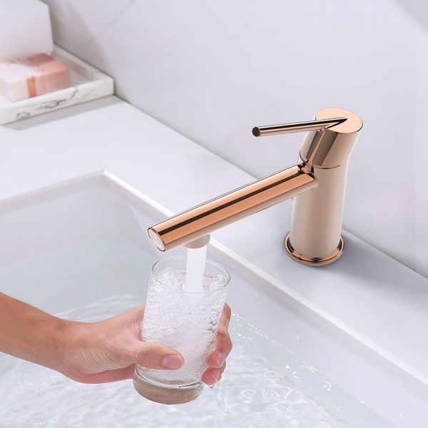 Rose Gold Single Handle Bathroom Faucet for 1 or 3 Holes ,Fountain and Flow Mode Two-in-one function,Deck Mount Laundry Vanity Sink Faucet with Two 9/16" Hoses[Unable to ship on weekends]