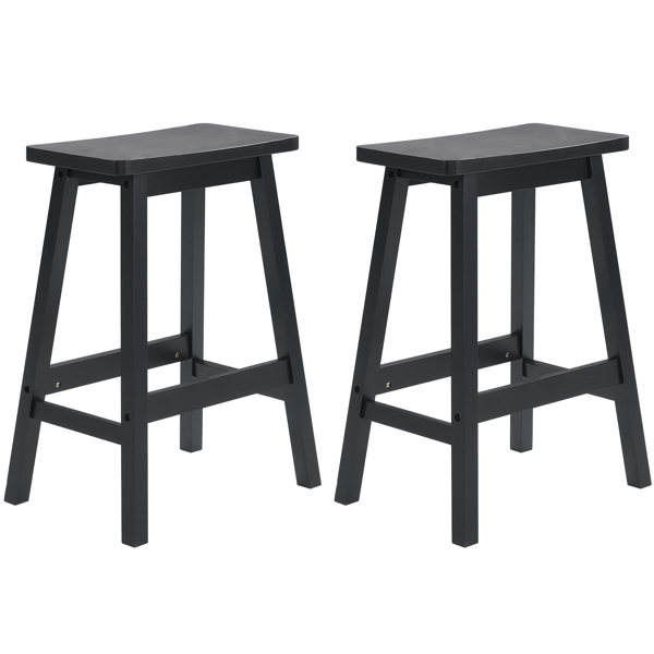 2pcs Pine Wood Saddle Seat Bar Stool Black