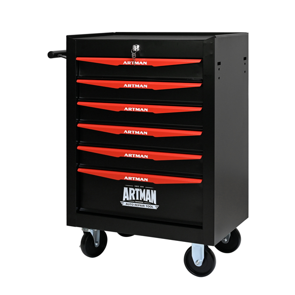 Rolling Metal Tool Chest with 6 Drawers, 20" 6-Drawer Tool Chest Cabinet with Ball Bearing Drawer Slides, Steel Tool Storage Box Organizer -BLACK&RED