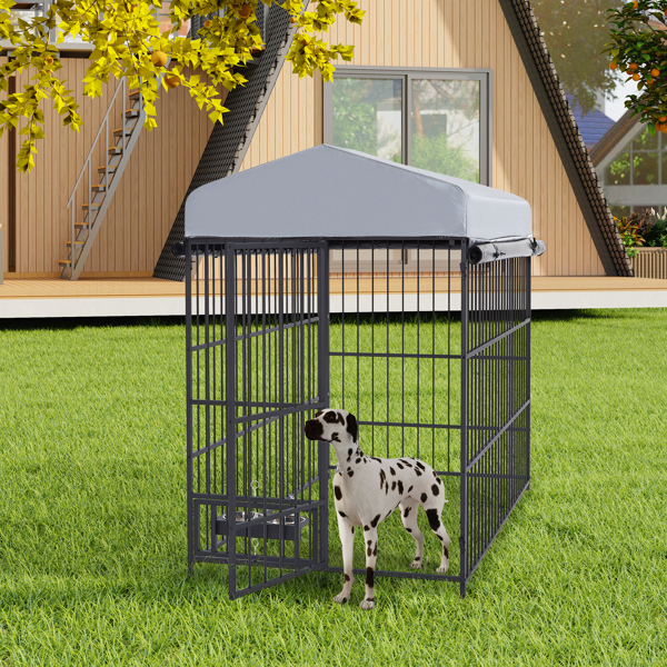 Large Dog Kennel Outdoor Pet Pens Dogs Run Enclosure Animal Hutch Metal Coop Fence with Roof Cover(6.6'L x 3.9'W x 5.9'H)