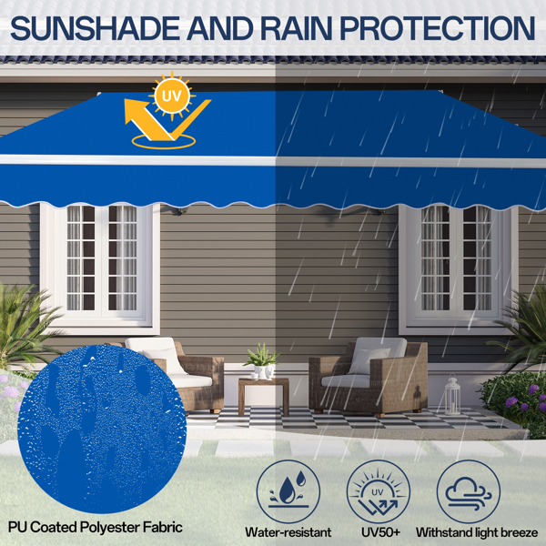 133.9"D x 118.1"W x 59"H retractable awning blue