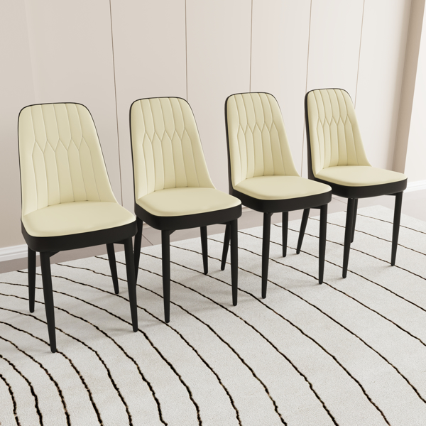 A set of 4 dining chair, modern style chair made of high-quality PU Leather fabric with thick soft cushions, black metal leg kitchen chair, dining room kitchen dining chair (Beige and Black) 
