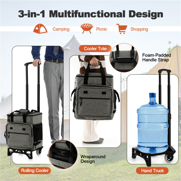 40 L Large Capacity Cooler Bag with Detachable Bottom Plate Gray 