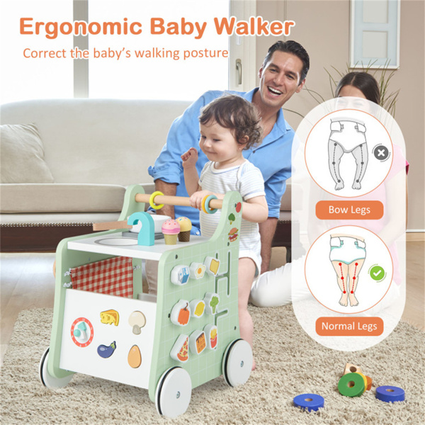 6-in-1 Wooden Baby Stroller with Play Kitchen